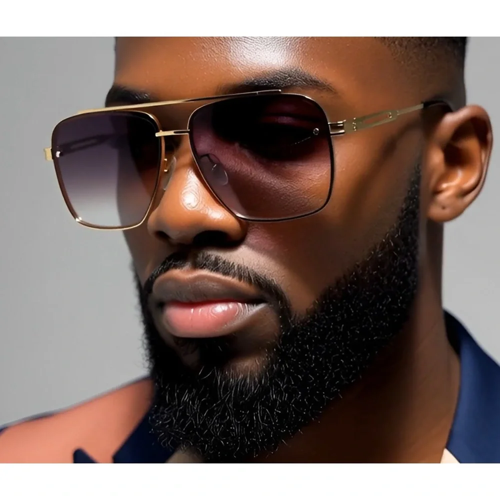 Square Fashion‎ Sunglasses Gold Frame Gray Gradient Lens Fashion Shades Classic